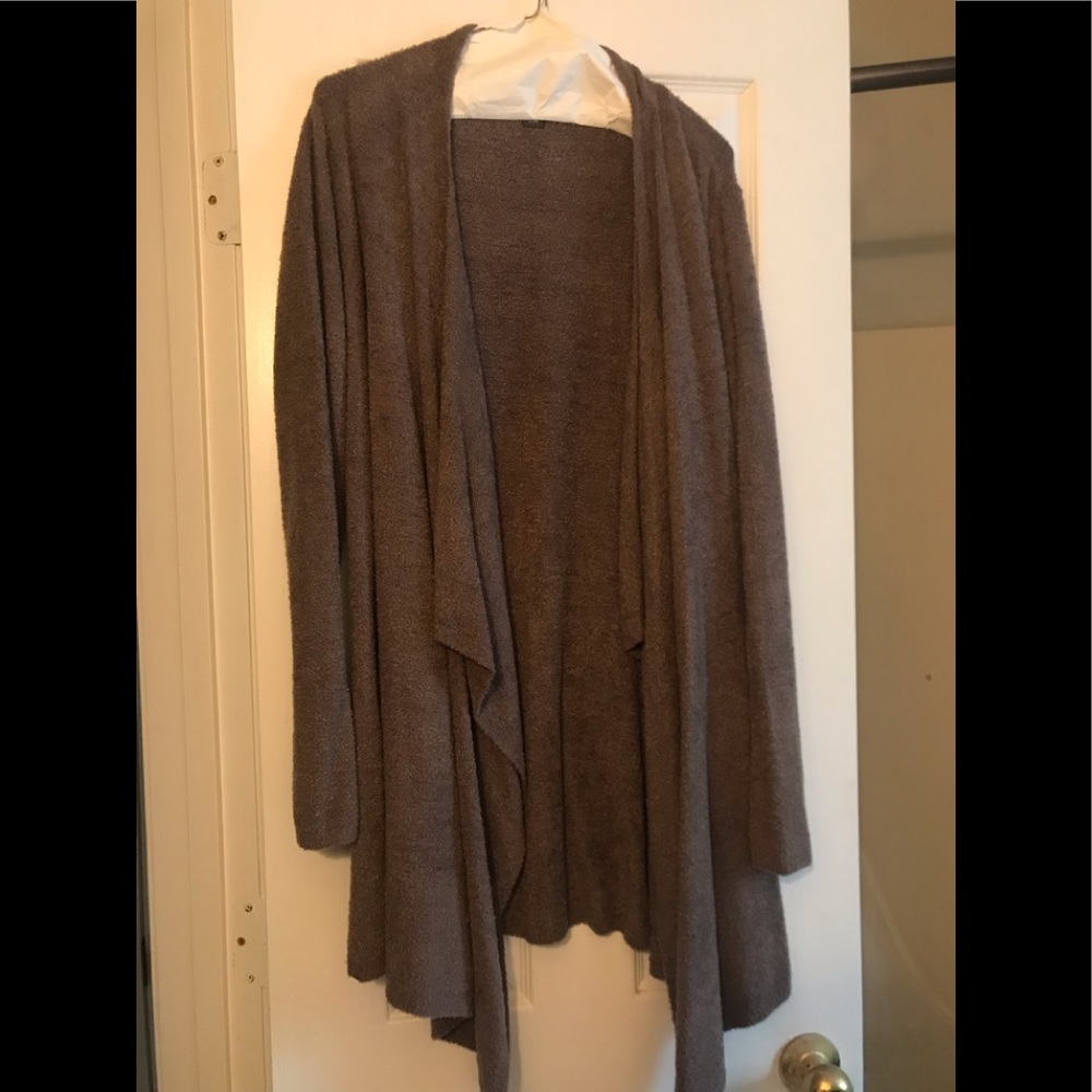 Barefoot Dreams Cozy Open-Front Cardigan in Taupe Brown